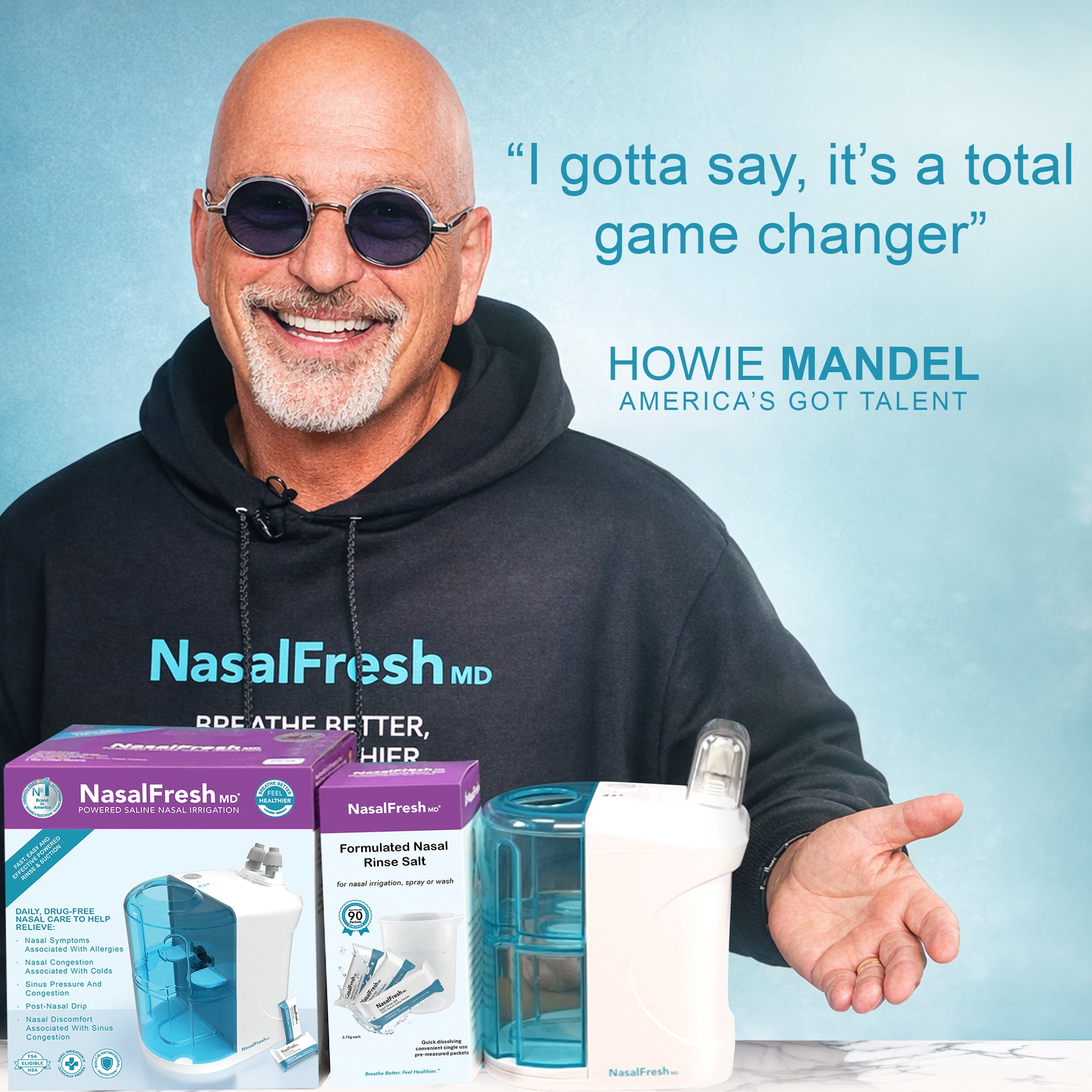 NasalFresh MD Dual Powered Nasal Irrigation System for Sinus Congestion and Snoring, 30 Saline Packets, Rechargeable, Self Cleaning