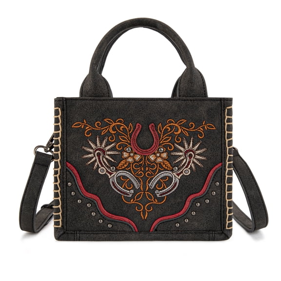 Montana West Mini Tote Bag for Women Western Handbag Embroidered Crossbody Bag Fashion Stylish Western Purses, Black