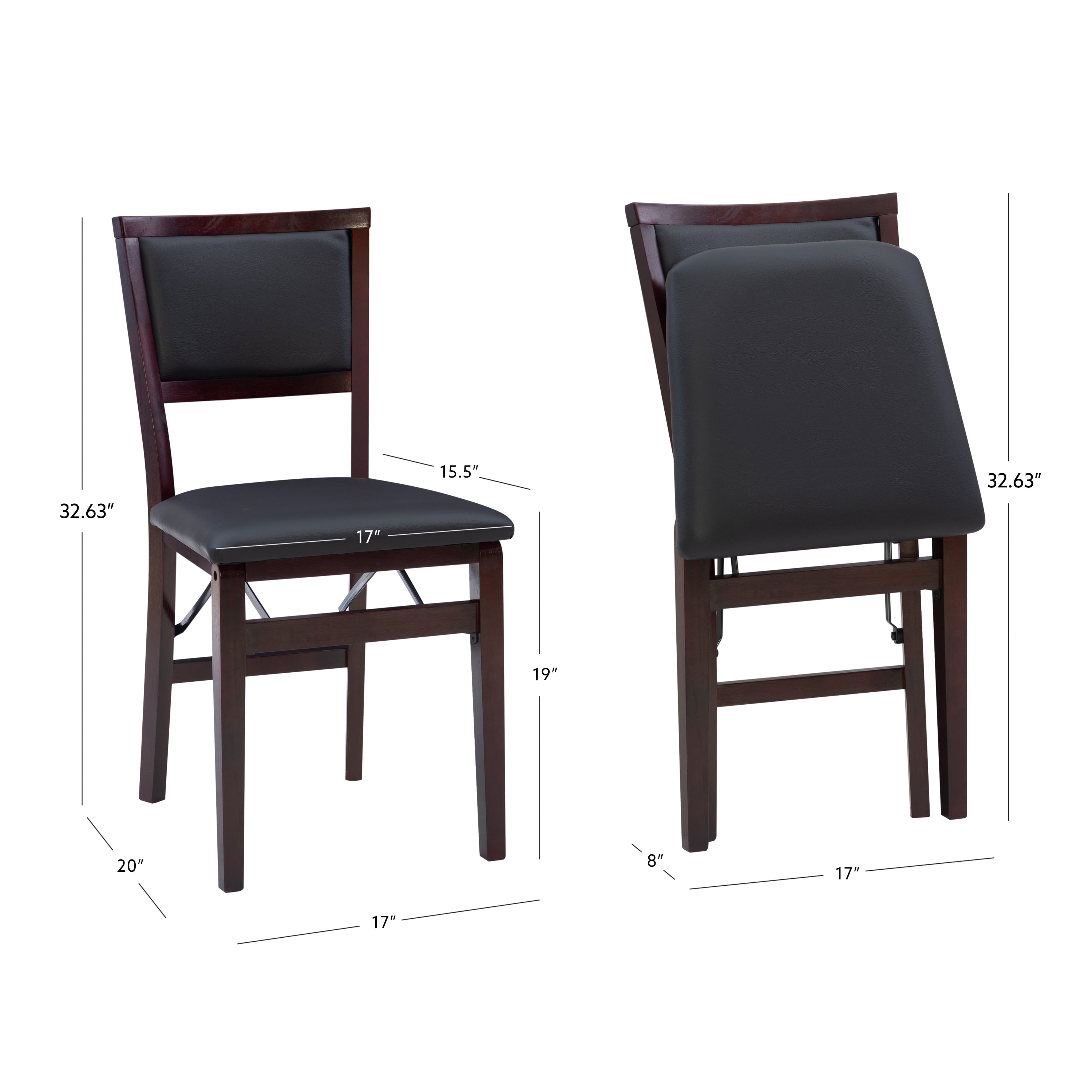 Linon Kristle Indoor Folding Dining Chair, Set of 2, Espresso/Dark Brown