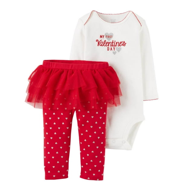 Carter S Carters Infant Girls My First Valentines Day Outfit Heart Bodysuit Pants Walmart Com Walmart Com