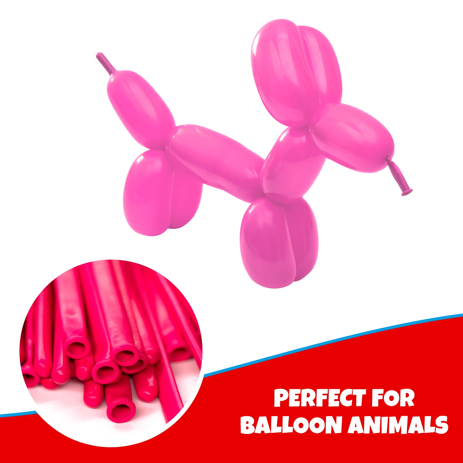 Clownatex 260 Long Twisting Fuchsia Balloons (100 pcs) for Balloon Animals, Latex Twisting Animal Shape Modeling Long Magic Balloons for Kids Party, Clowns, Birthdays, Weddings