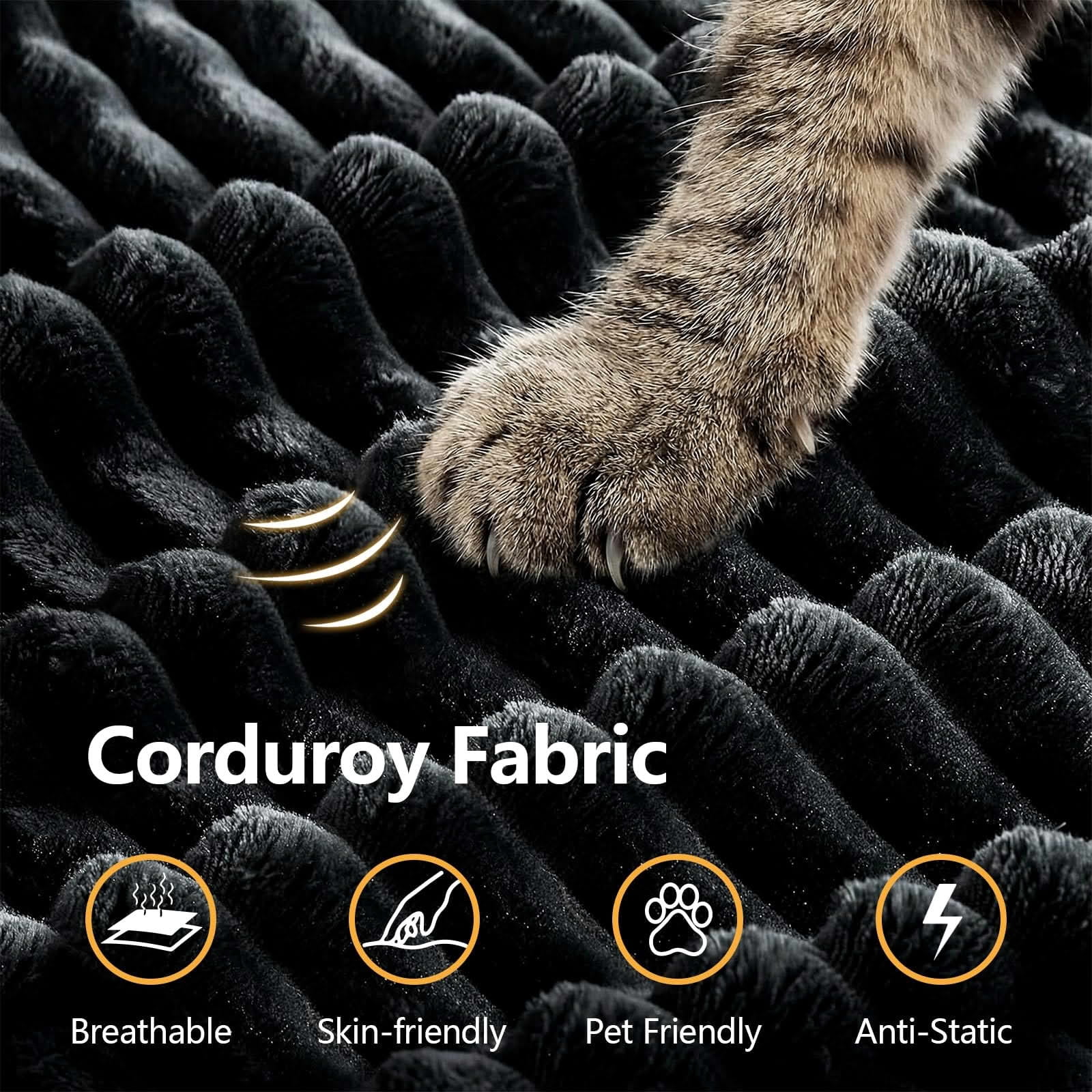 MAYEERTY 96" Black Corduroy Boneless L-Shaped Cloud Sectional Sofa, Compressed No Assembly Couch for Small Living Room