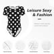 thumbnail image 4 of Balery Black and White Polka Dot Body de cuello redondo de manga corta para mujer Tops de manga corta Tops básicos-Small, 4 of 7