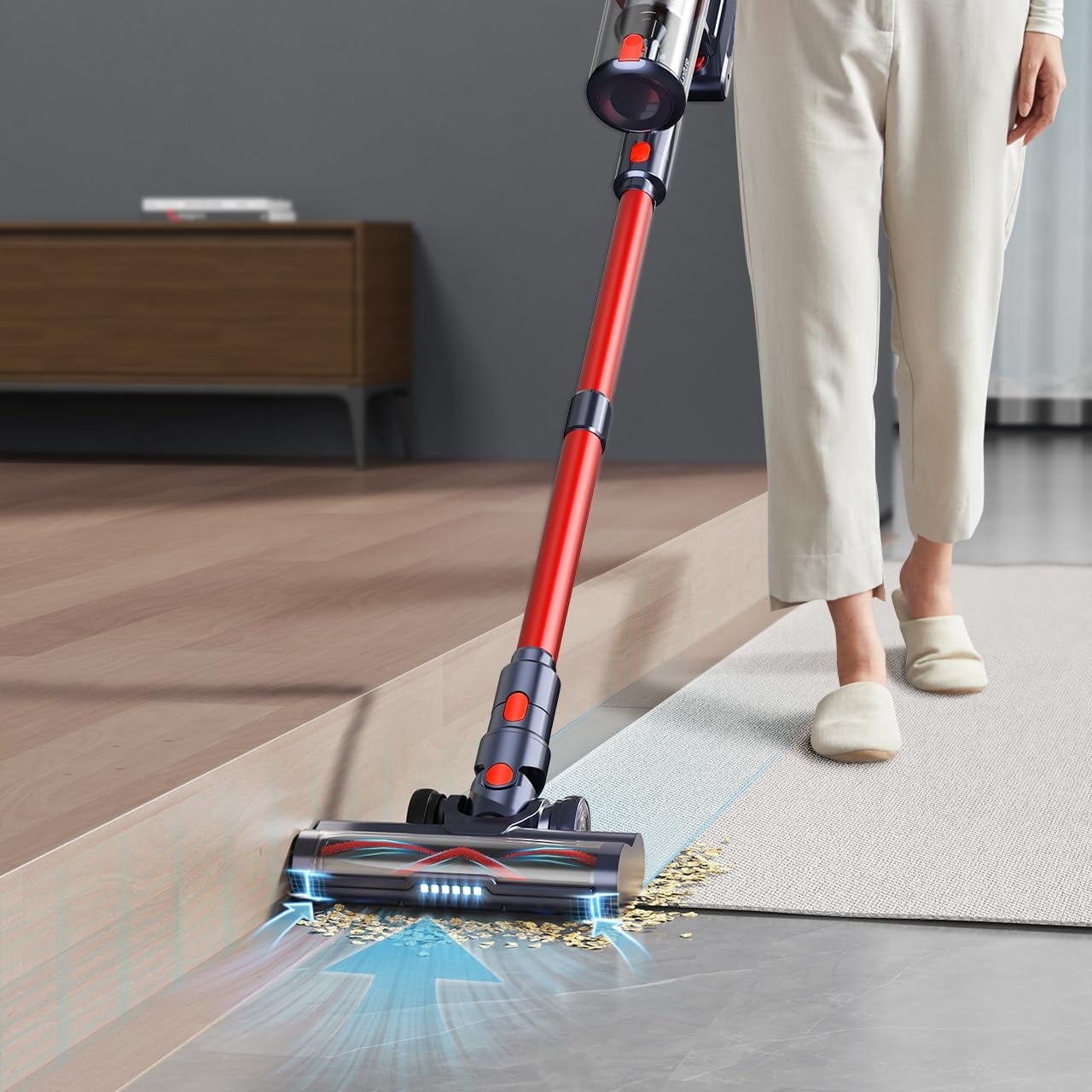 Cordless Vacuum Cleaner, 450W/45Kpa Vacuum Cleaners for Home with Self-Standing, MAX 55Mins Vacuum with LED Display, Anti-Tangled Stick Vacuum, Lightweight Vacuum Cleaner for Carpet/Pet Hair