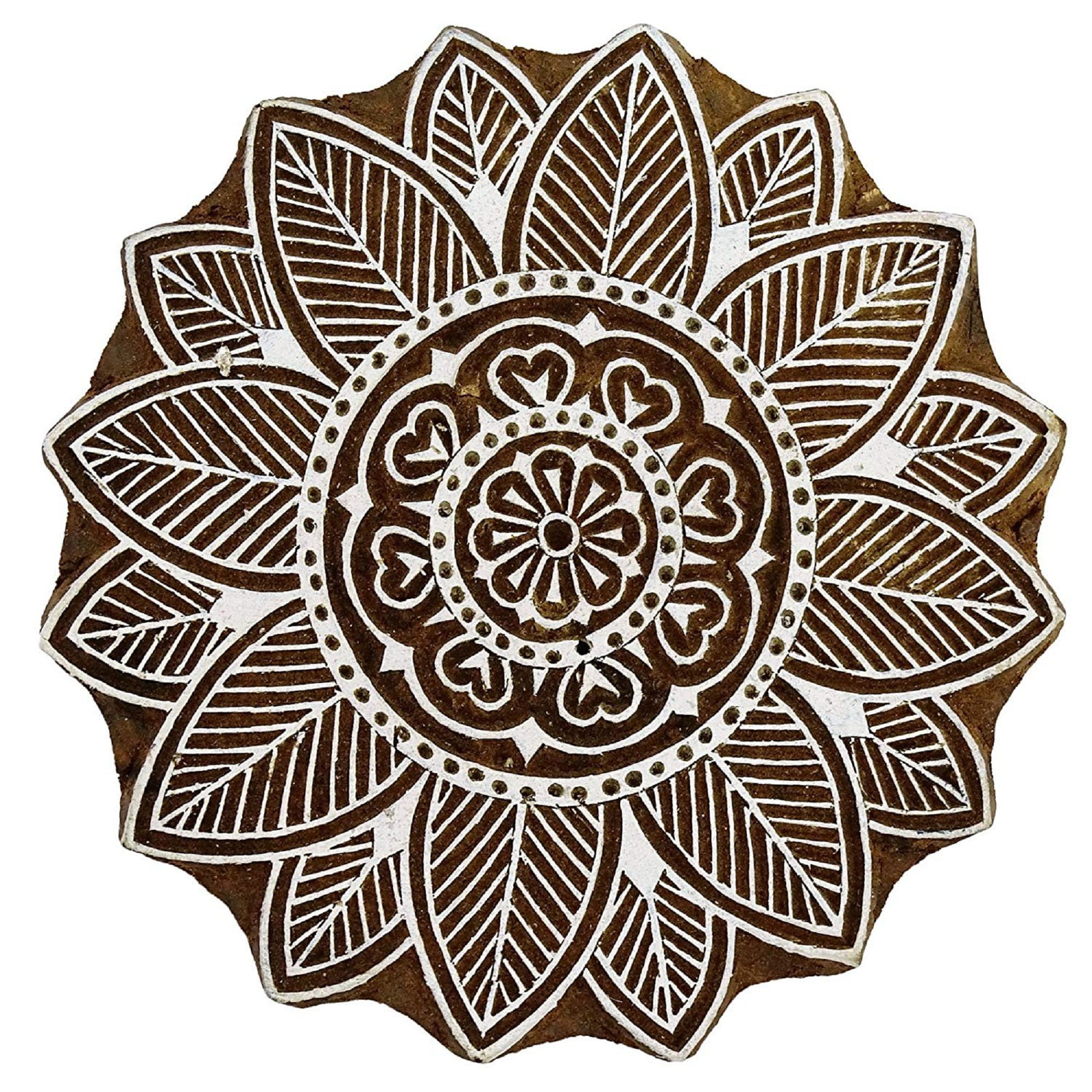 Hand Carved Floral Pattern Wooden Block Printing Blocks Textile Print Stamps 