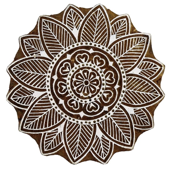 Brown Wooden Block Floral Pattern Hand Carved Textile Wood Stamp Printing Blocks