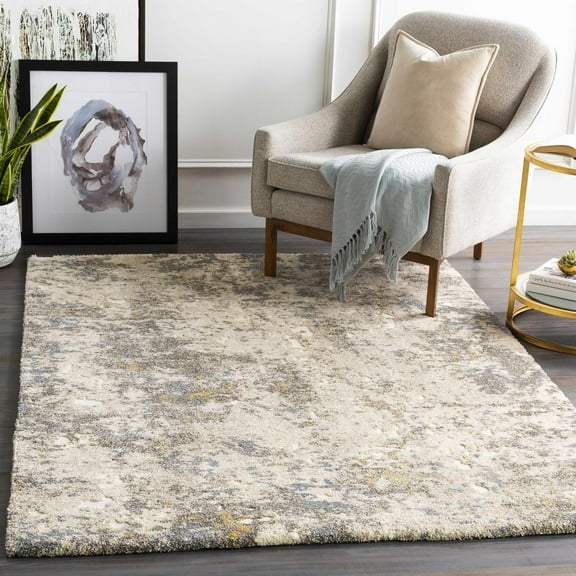Hauteloom Alabaster Living Room, Bedroom Area Rug - Modern - High Pile - Brown, Blue, Yellow - 4'3" x 5'7"