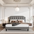thumbnail image 3 of Sha Cerlin Light Grey King Size Platform Bed Frame with Upholstered Tufted Headboard, Adult, 3 of 8