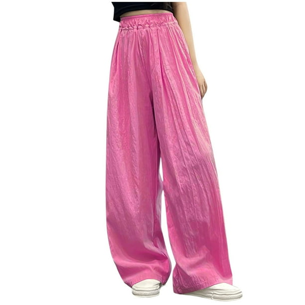 Odeerbi 5-16 Años Niñas Verano Hielo Seda Pantalones de Pierna Ancha Casual Color Sólido Pantalones de Cintura Alta Suelta