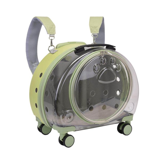 Kitten Bag Backpack Handbag with Telescopic Rod Telescopic Wheels Durable Dog Trolley Case for Puppy Translucent Green
