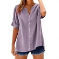 thumbnail image 2 of Women Shirts Women'S High Neck Linen Shirt - Mock Turtle Neck Button Down Top,Purple Women Shirts L, 2 of 9
