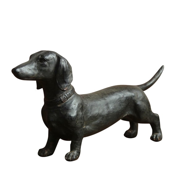 Resin Dachshund Ornament - Antique Style Sausage Dog Statue, Cute Peeking Wiener Dog Figurine for Home Garden Shelf Decor, Collectible Dog Lover Gift, Vintage Bronze Finish Animal Sculpture