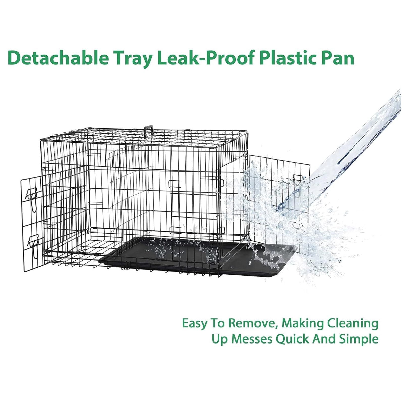 24'' Foldable Metal Wire Dog Crate Double Door, Folding Portable Dog Cage Double Lock, Collapsible Small Dog Crate w/Leak-Proof Pan/Divider/Handle, Puppy Crate Dog Kennel for Small Dogs Indoor