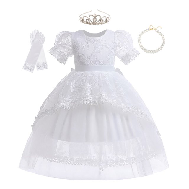Vestido de princesa con flores de tul de encaje blanco para niñas, vestido de princesa para cumpleaños, boda, fiesta, noche, comunión Formal, vestido de graduación, ropa 4Y Gao Jinjia LED