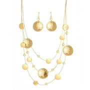 TAZZA WOMEN'S GOLD-TONE METAL HAMMERED EARRINGS AND ILLUSION STATEMENT NECKLACE SET