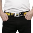 thumbnail image 3 of DC Comics Belt, Seatbelt Buckle Belt, Bat Shield Urban Legend Poses Fire Full Color Golden Yellow, Youth 22 to 32 Inches, 3 of 9