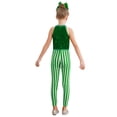 thumbnail image 2 of YiZYiF Kids Girls Christmas Candy Cane Stripe Sequins Jumpsuit Dance Unitard Stage Performance Costume Green 6, 2 of 7