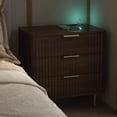 thumbnail image 2 of GZXS 3-Drawer Nightstand with Charging Station and Voice-Controlled Night Light, MDF Fluted Bedside Table with 1 AC Outlet + 2 USB Ports, 22.83"L x 15.35"W x 23.62"H, Dark Wood, 2 of 7