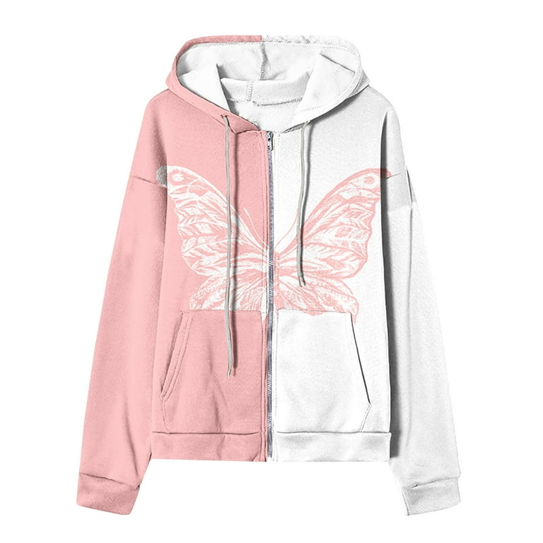 Women Oversized Full Zip up Hoodie Jackets with Pockets Floral