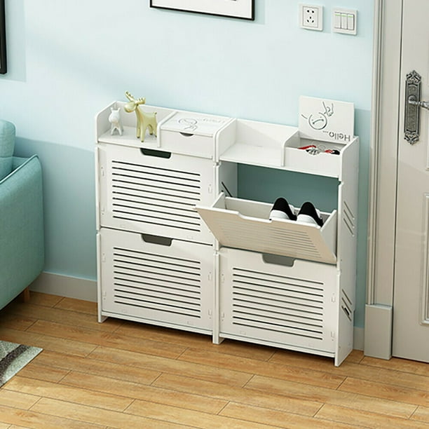 DENEST White Modern Shoe Rack PVC Shoe Storage Tipping Bucket