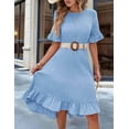thumbnail image 4 of Deliqiba Women'S Short Sleeve Dresses High Waist Round Neck Solid Flounce Sleeve Ruffle Dress  Blue XXL, 4 of 6