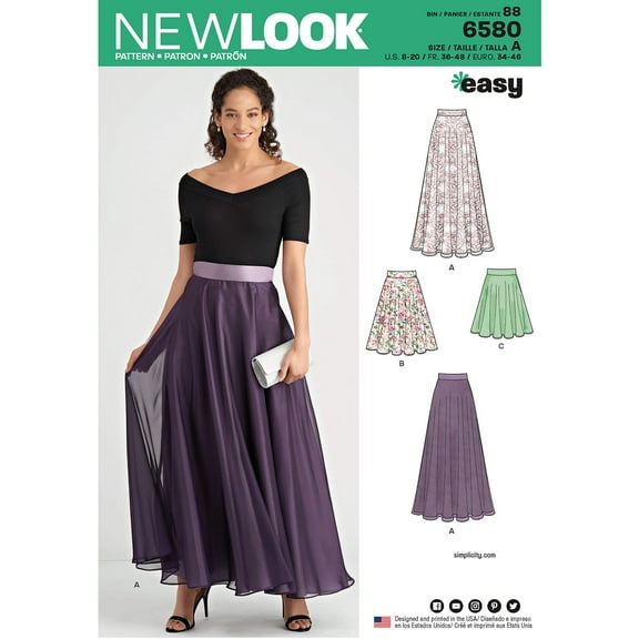 NEW LOOK Sewing Pattern 6580 - Misses Circle Skirt, A(8-10-12-14-16-18-20)