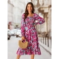 thumbnail image 5 of DARING DIVA Floral Square Neck Smocked Midi Dress S Hot Pink, 5 of 8