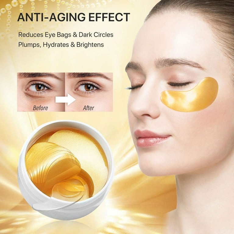ALIVER 24k Gold Under Eye Mask, Reduces Wrinkles, Puffy Eyes, Dark