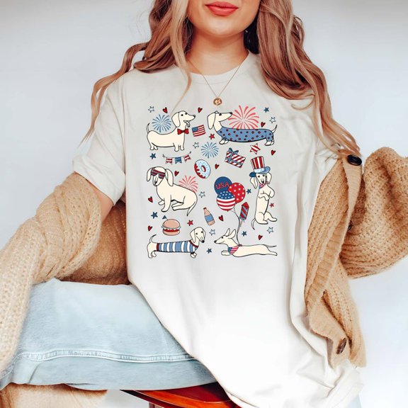 4th Of July Dachshund Doodle Shirt, Cute Dog Shirt, Independence Day Shirt, Dachshund Lover Shirt, Dog Owner Gift