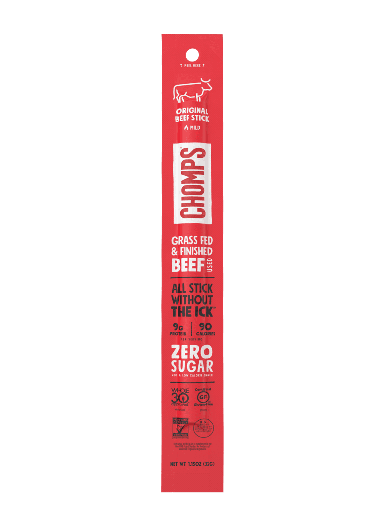 Chomps Grass Fed Sugar Free Beef Stick, Original Beef, Keto & Paleo