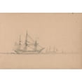 thumbnail image 2 of Clarkson Stanfield 14x11 Gold Ornate Wood Frame and Double Matted Museum Art Print Titled - Sketch of a Ship with Ships in the Distance (1863), 2 of 4