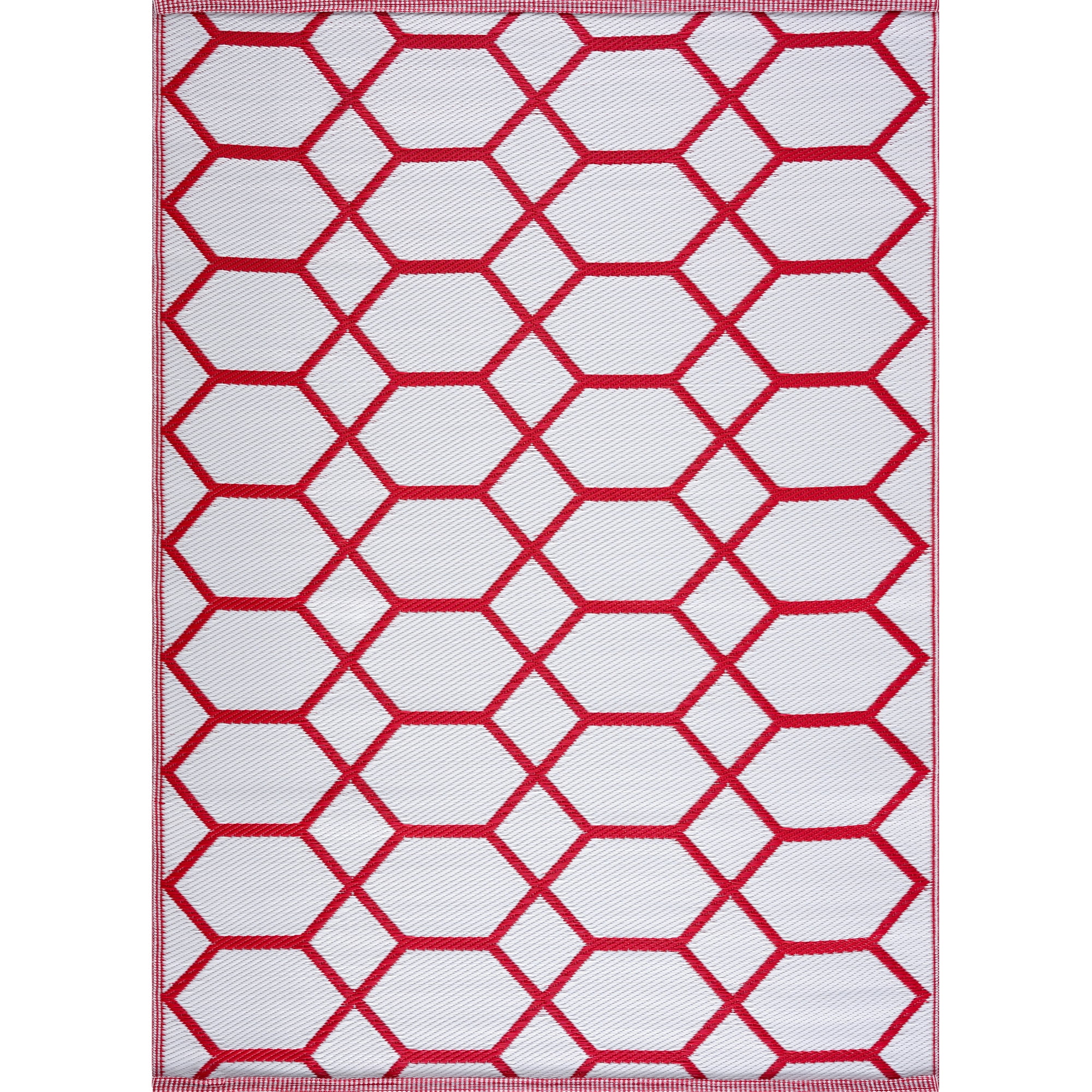 Playa Rug Reversible Indoor/Outdoor 100% Recycled Plastic Floor Mat/Rug - Weather, Water, Stain, Fade and UV Resistant - Miami- Red & White (4'x6')