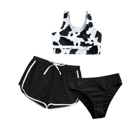 

Sngxgn Kids Swimsuits Girls Short Sleeve Rash Guard and Swim Suit 3-Piece Set Black 10 Years