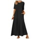 thumbnail image 1 of Vestido largo de manga corta para mujer 2025 - Cuello redondo, corte A, poliéster, con bolsillos para mayor comodidad informal, 1 of 5