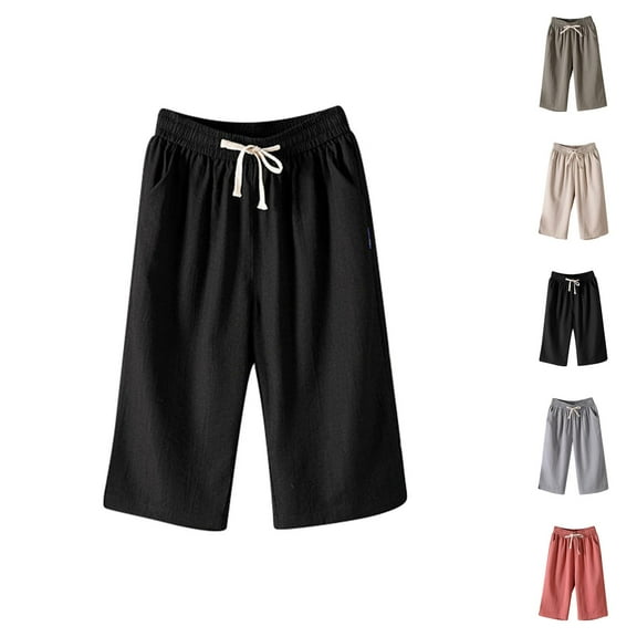 Capri Pants for Women 2025 Solid Color Elastic Waist Lightweight Casual Capris with Pockets Womens Cropped Pants