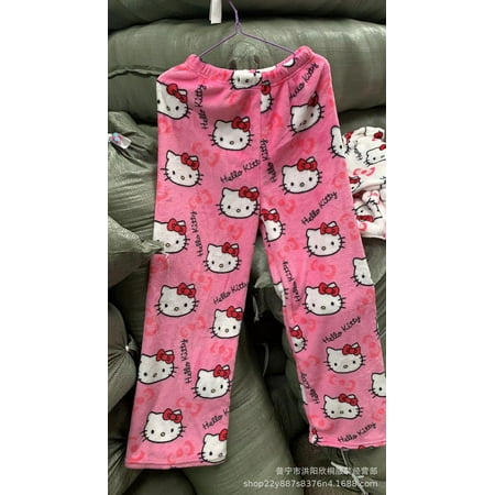 

Kawaii Sanrio Anime Pajama Pants HelloKitty Coral velvet thickening Plush Pajama Pants Home Casual Can be worn externally Pants