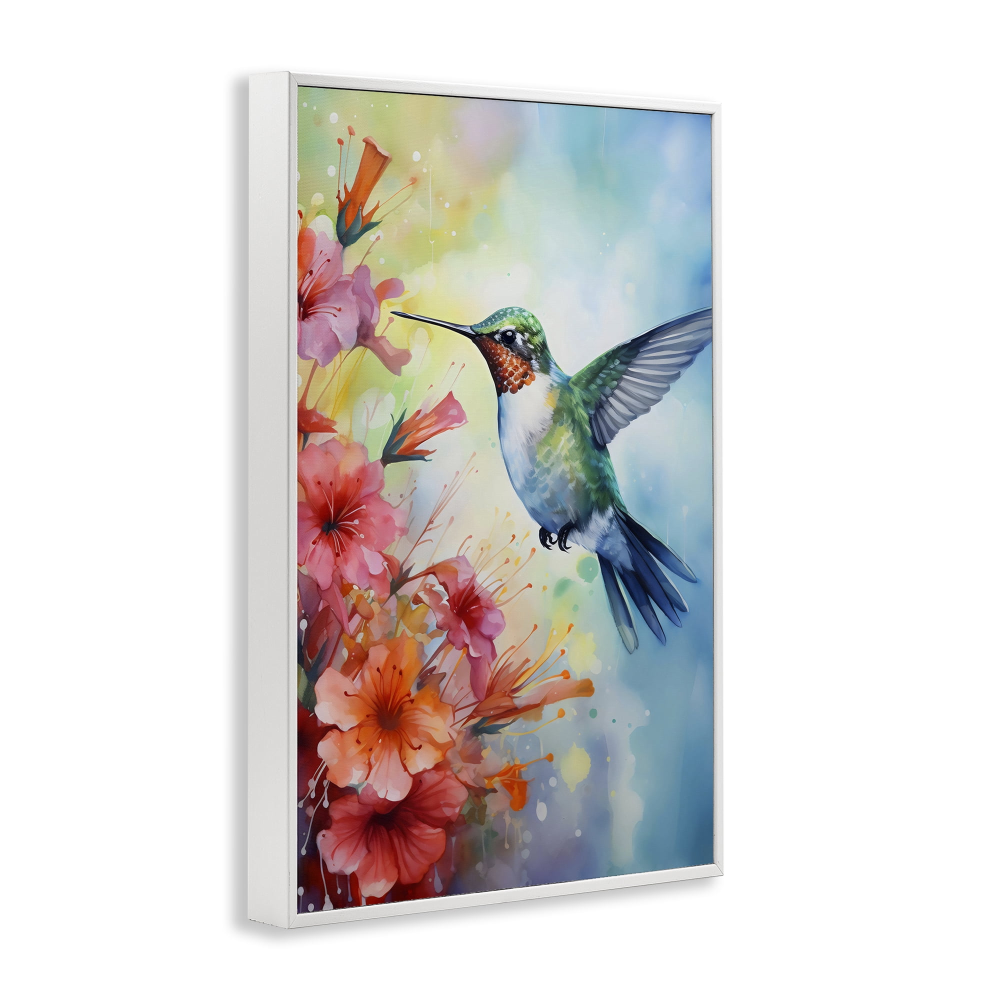 Stupell Industries Hummingbird Hibiscus Serenade White Framed Giclee Art, design by Creative Studio