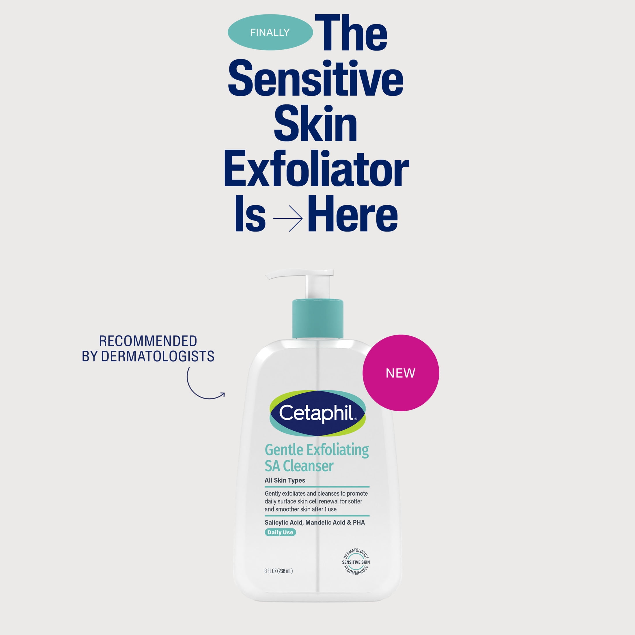CETAPHIL Gentle Exfoliating SA Face Cleanser, Foaming Gel Cleanser with Salicylic Acid for All Skin Types, 8 fl oz