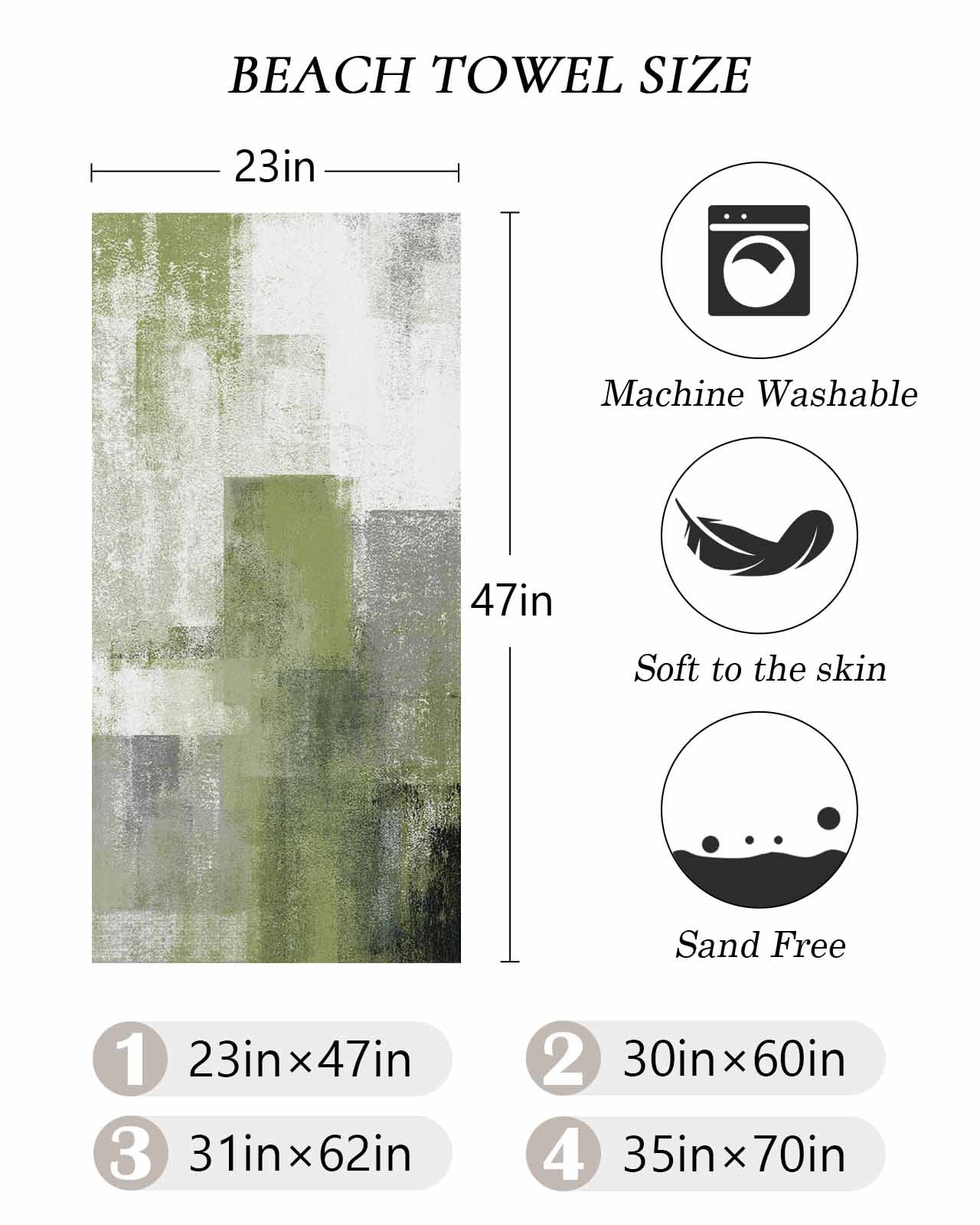 Sage Green Ombre Beach Towels Oversized Super Absorbent, Vintage Shabby Abstract Plaid Art Lightweight Bath Towel Quick Dry Sets For Bathroom/Pool/Rv Camping/Beach Play/Gym Room/Picnic 31"x62"