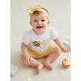 thumbnail image 4 of BemeyourBBs Baby Girl First Birthday Bee Ladybug Outfit One Years Old 1st Birthday Clothes Puff Short Sleeve Romper Plaid Ruffled Shorts and Headband 3 Pcs Set, 4 of 9