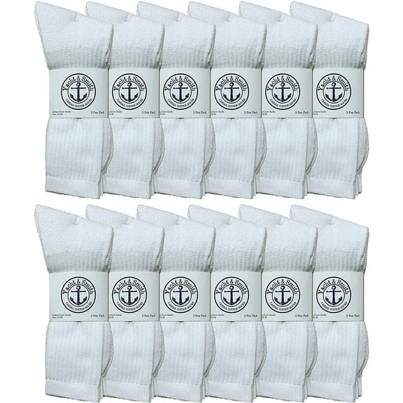 Yacht & Smith Big And Tall Mens Sport Crew Socks Wholesale Bulk (King Size) Socks, by SOCKS'NBULK (12 Pairs White, Mens King Size 13-16 (Shoe Size 12-15))
