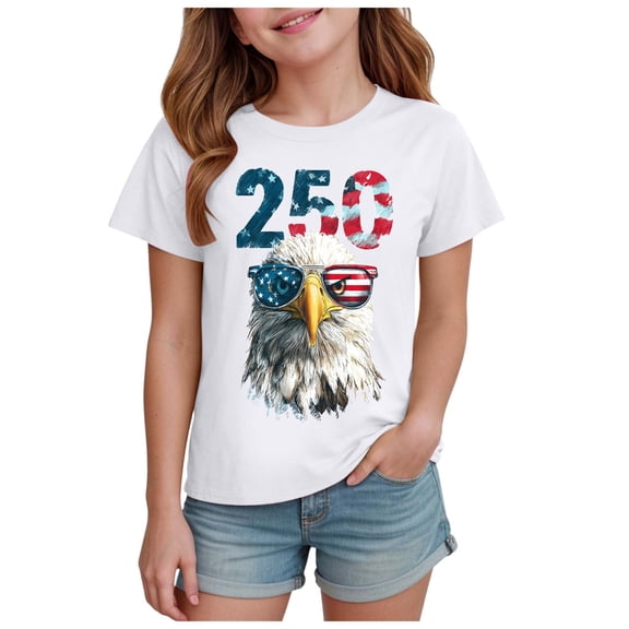 Zshosam Kids Fourth of July Shirt 250 Year American Shirt 250 Anniversary USA Shirt Short Sleeve Patriotic Tshirts USA Flag Eagle Print Tops Funny Gift Size 11T 12T,(White 11-12 Years)