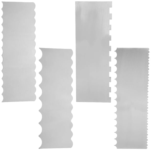 4 Pcs Stainless Steel Cake Scraper Set, Cake Smoother for Decorating, Includes Straight, Wavy, and Serrated Blades, Ideal for DIY Cake Decoration and Baking