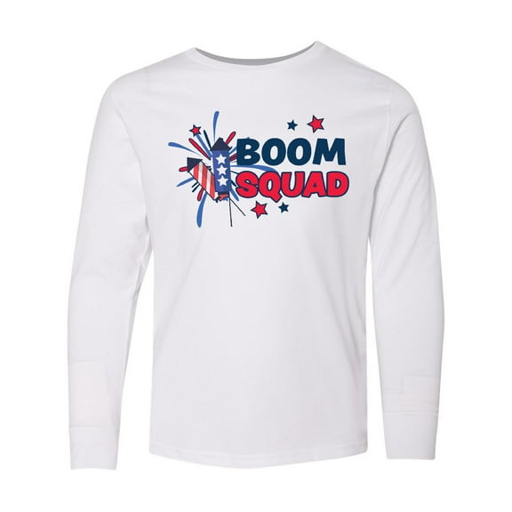 Inktastic 4th of July Boom Squad Blue and Red Fireworks Long Sleeve Youth T-Shirt