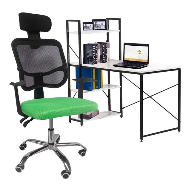 Kit Home Office Rack & Pack Escritorio Blanco Silla Reclinable Verde 120 cm
