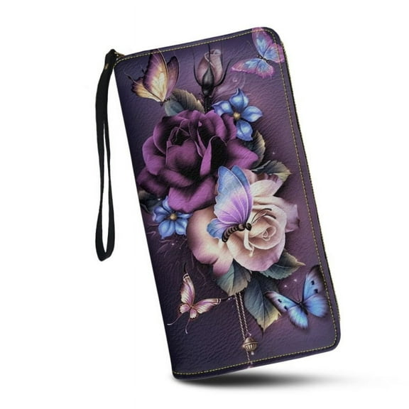 Magic Butterfly Floral Wallets for Womens Around Zipper Long Purse RFID Blocking Card Holder Clutch Bag Wristlet Wallet