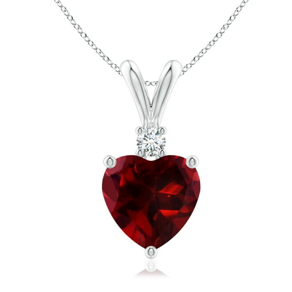 ANGARA Natural Heart-Shaped 1.85 ct Garnet V-Bale Pendant with Diamond in 14K White Gold for Women (Size-8mm) | January Birthstone, Anniversary, Jewelry Gift for Women | Natural Garnet Necklace