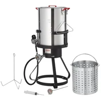 30-Qt Turkey Deep Fryer Set - Outdoor Aluminum Cooker with 54,000 BTU Burner, Basket, Poultry Rack & Thermometer for Seafood & Poultry
