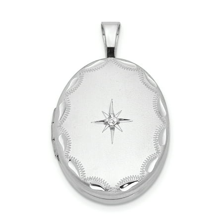 Sterling Silver Scallop Shell (925 Sterling Silver Diamond Side Scallops 19mm Oval Photo Pendant Charm Locket Chain Necklace That Holds Pictures For)