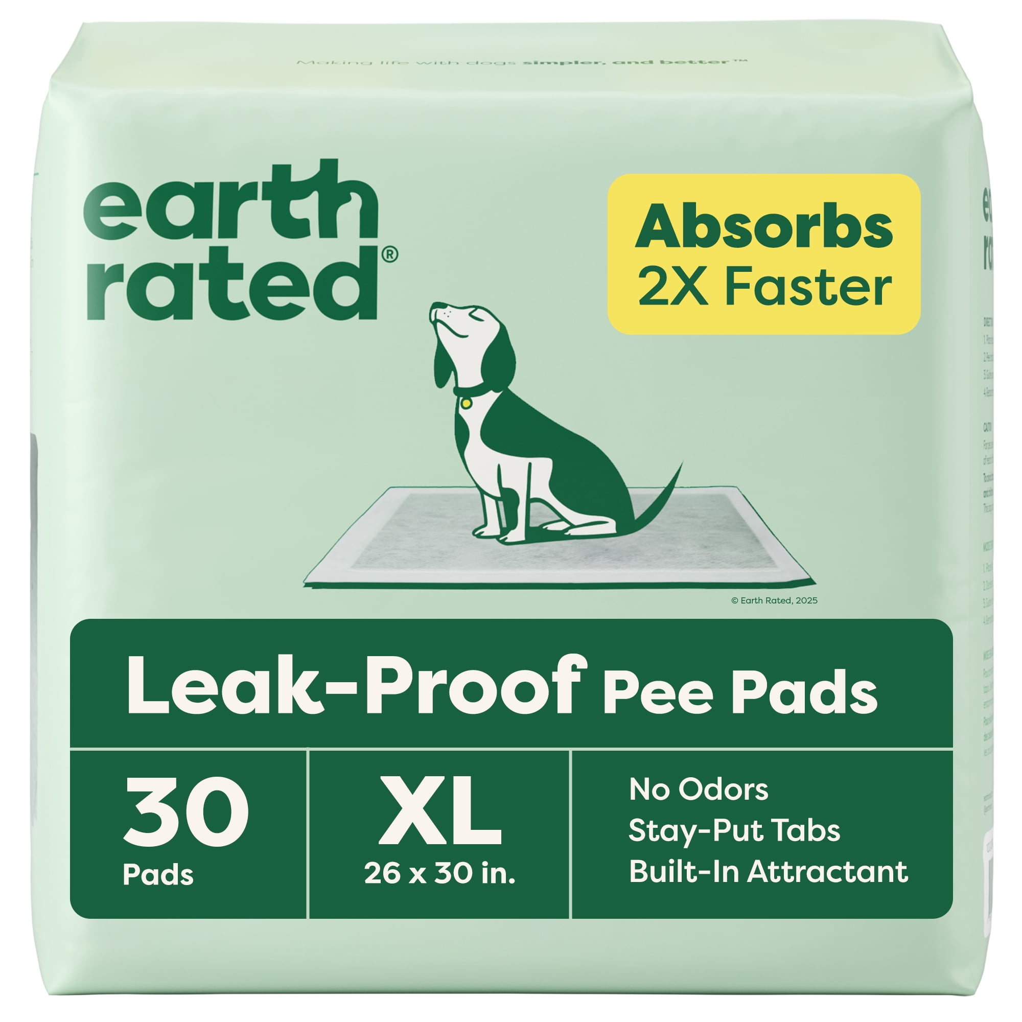 (2 pack) Earth Rated Leak-Proof Pee Pads, XL 26"x30", Unscented, 30 Count